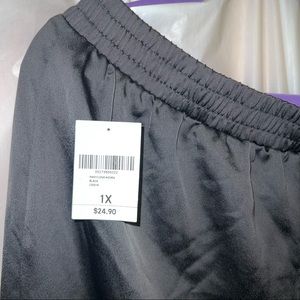 Black Satin Pants with Side Slits F21